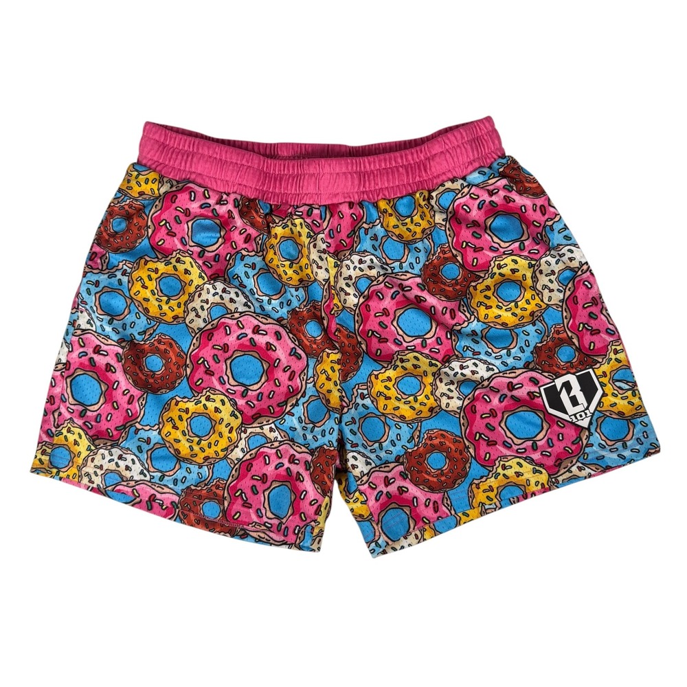BL101 Mens Donut Print Mesh Athletic Shorts Pink Blue Multicolor Medium Baseball